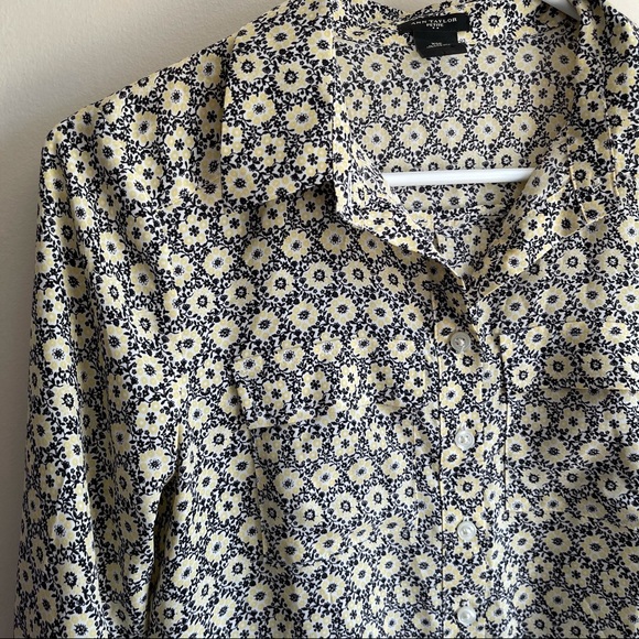 Ann Taylor Popover Floral Tab Sleeve Career Blouse - Picture 2 of 6
